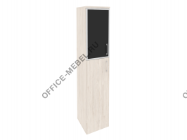 Шкаф высокий узкий лев/прав (1 средний фасад ЛДСП + 1 низкий фасад стекло лакобель в раме) O.SU-1.7R(L)/(R) black на Office-mebel.ru