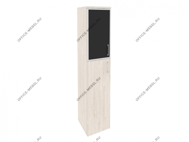 Шкаф высокий узкий лев/прав (1 средний фасад ЛДСП + 1 низкий фасад стекло лакобель в раме) O.SU-1.7R(L)/(R) black на Office-mebel.ru