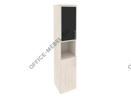Шкаф высокий узкий лев/прав (1 низкий фасад ЛДСП + 1 низкий фасад стекло лакобель в раме) O.SU-1.4R(L)/(R) black на Office-mebel.ru