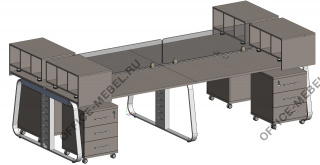 Бенч на 4 места с контейнерами, экранами и тумбами JNO953.U727 на Office-mebel.ru