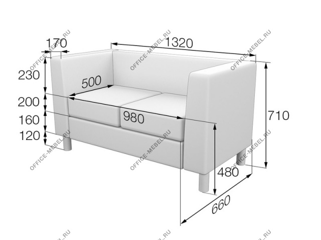 Мягкая мебель для офиса Диван 2-местный Dm2-2 на Office-mebel.ru