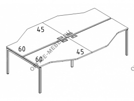  Рабочая станция со столами эргономичными "Техно" на металлокаркасе DUE (4х1600) А4 Б2 188-2 БП на Office-mebel.ru
