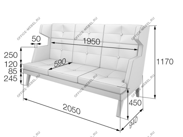 Мягкая мебель для офиса Диван 3-местный высокий Bev3H на Office-mebel.ru