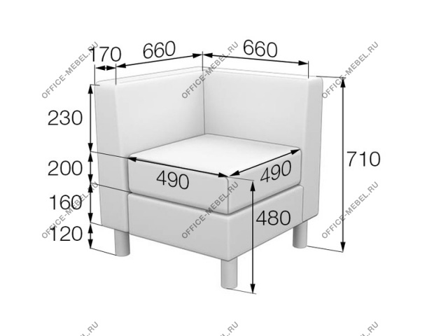 Мягкая мебель для офиса Секция 1-местная правая/левая DmC-R/L на Office-mebel.ru