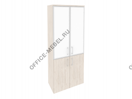 Шкаф высокий широкий (2 низких фасада ЛДСП + 2 средних фасада стекло лакобель в раме) O.ST-1.2R white на Office-mebel.ru