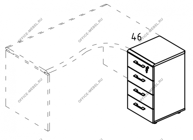 Тумба 4 ящика приставная с замком МР 9223 на Office-mebel.ru