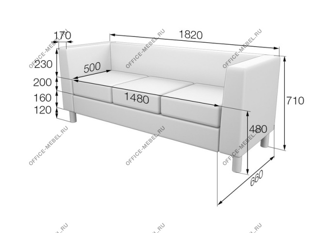 Мягкая мебель для офиса Диван 3-местный Dm3-2 на Office-mebel.ru