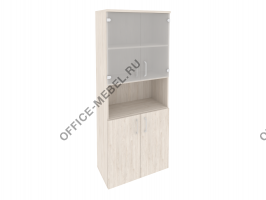 Шкаф высокий широкий (2 низких фасада ЛДСП + 2 низких фасада стекло) O.ST-1.4 на Office-mebel.ru