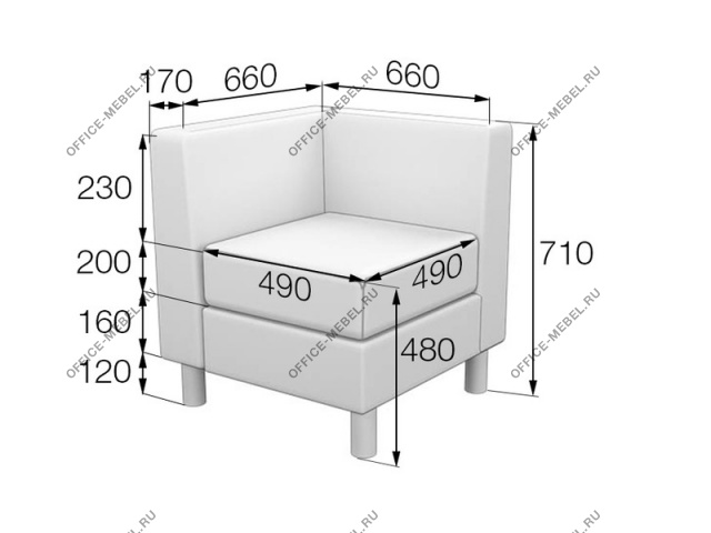 Мягкая мебель для офиса Угловой элемент 90 DmC на Office-mebel.ru