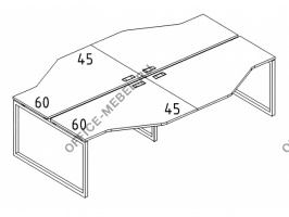 Рабочая станция со столами эргономичными "Техно" на металлокаркасе QUATTRO (4х1600) А4 Б4 188-2 БП на Office-mebel.ru