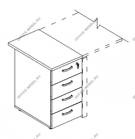 Тумба приставная 4-х ящичная с замком А4 9221  на Office-mebel.ru