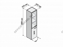Шкаф высокий узкий с деревянной и стеклянной дверью в профиле MDF602+617+632 на Office-mebel.ru