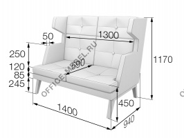 Диван 2-местный высокий Bev2H на Office-mebel.ru