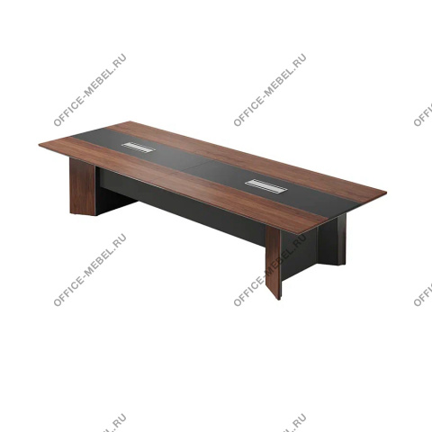 Стол для переговоров со вставкой в экокоже с лючками  на Office-mebel.ru