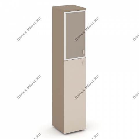 Шкаф высокий узкий л\п (1 средний фасад ЛДСП + 1 низкий фасад стекло Лакобель  IVORY / UMBRA в раме) ES.SU-1.7R I/U на Office-mebel.ru