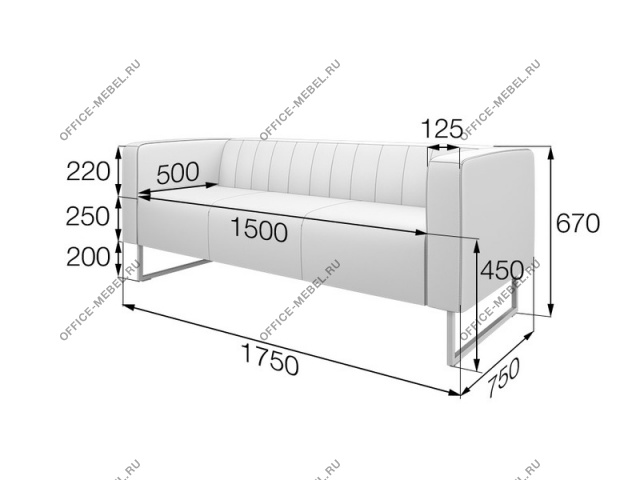 Мягкая мебель для офиса Диван трехместный КС3-50 на Office-mebel.ru