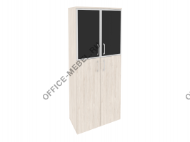 Шкаф высокий широкий (2 средних фасада ЛДСП + 2 низких фасада стекло лакобель в раме) O.ST-1.7R black на Office-mebel.ru