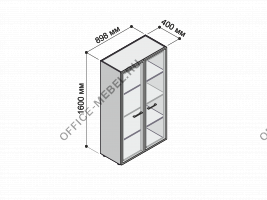 Шкаф с 2-мя высокими стеклянными в профиле дверьми MDF603+634 на Office-mebel.ru