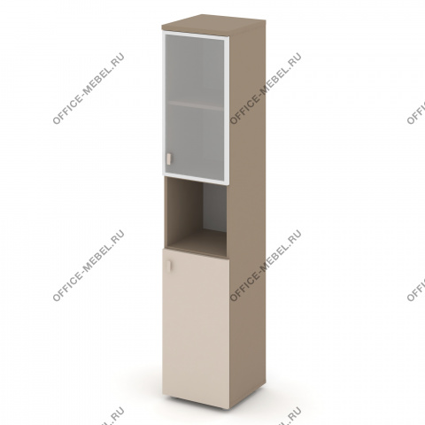 Шкаф высокий узкий л\п(1 низкий фасад ЛДСП + 1 низкий фасад стекло в раме сатин матовый) ES.SU-1.4R на Office-mebel.ru
