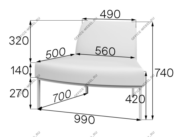 Мягкая мебель для офиса Секция 45* внешняя A45V на Office-mebel.ru