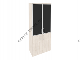 Шкаф высокий широкий (2 низких фасада ЛДСП + 2 средних фасада стекло лакобель в раме) O.ST-1.2R black на Office-mebel.ru