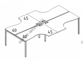  Рабочая станция со столами эргономичными "Классика"на металлокаркасе DUE (4х1200) А4 Б2 180-2 БП на Office-mebel.ru