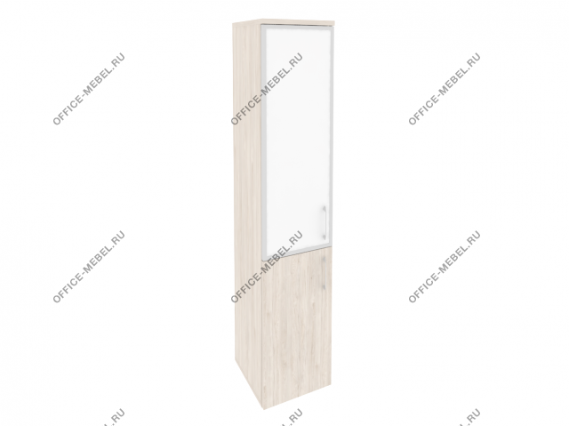Шкаф высокий узкий лев/прав (1 низкий фасад ЛДСП + 1 средний фасад стекло лакобель в раме) O.SU-1.2R(L)/(R) white на Office-mebel.ru